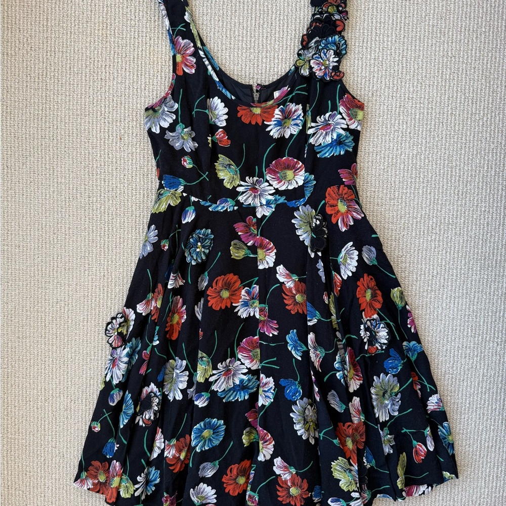 Anthropologie Moulinette Soeurs Floral Fit & Flare Dress XS Black Appliqué